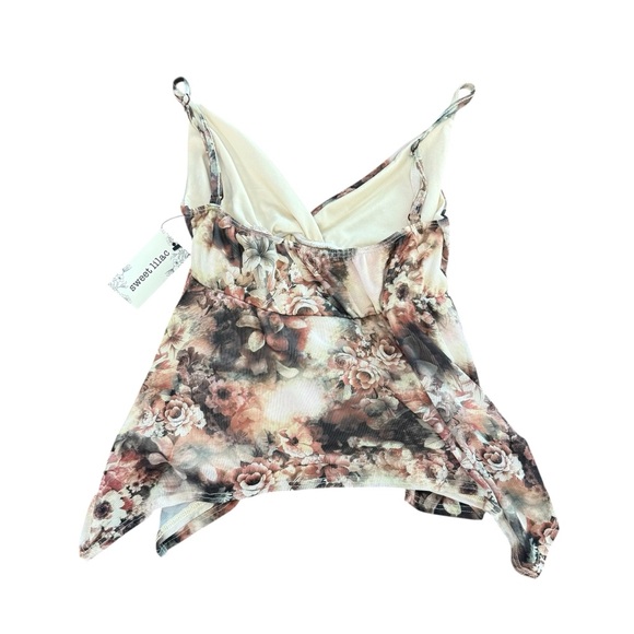 NWT Floral Handkerchief Hem Camisole Tank Top - Blush Taupe Juniors XS - Picture 2 of 7